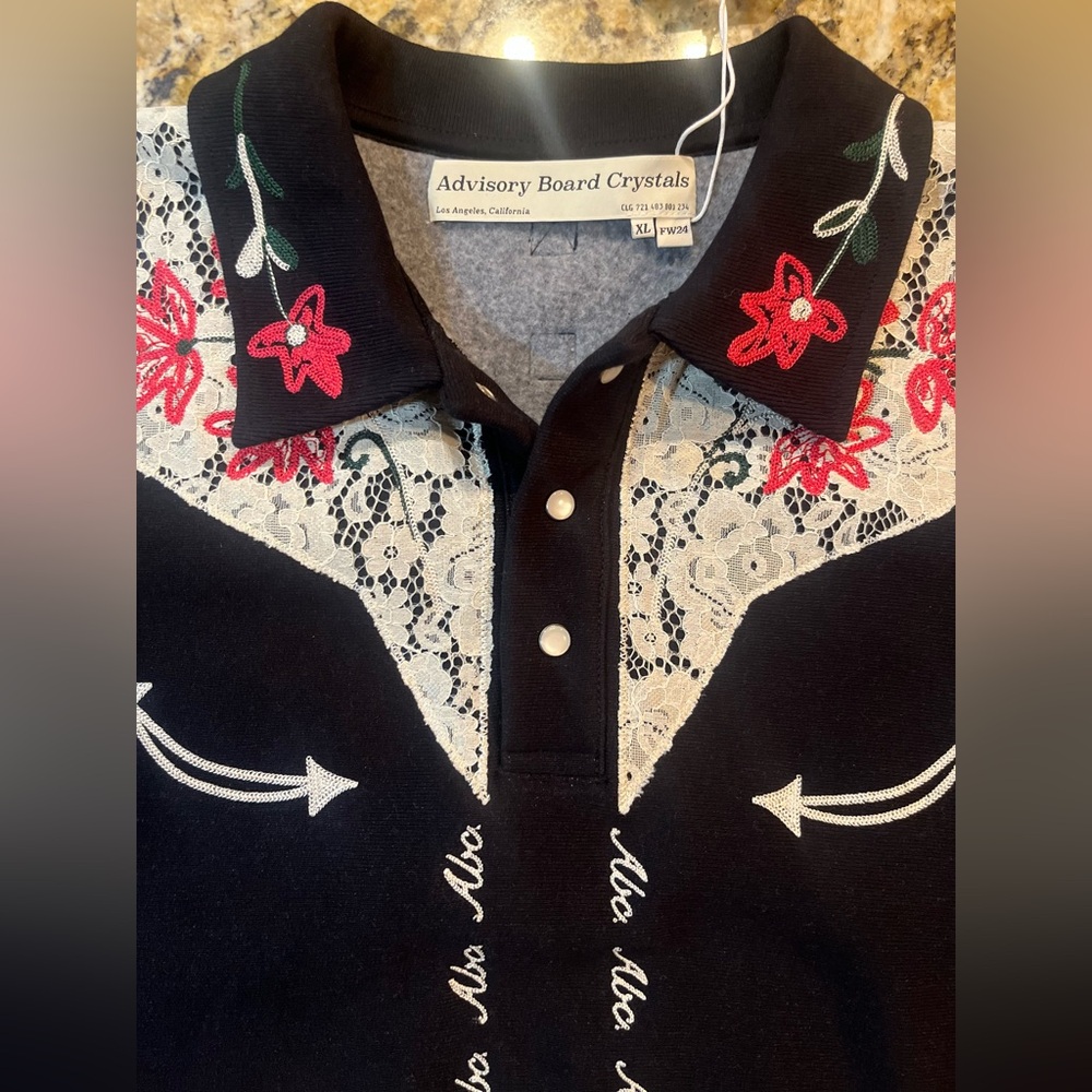 Advisory Board Crystals ABC XL Lace Western Sweatshirt NWT Embroidered Floral - Picture 2 of 15